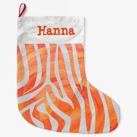 Zebra Orange und Weiß und Name Großer Weihnachtsstrumpf (Vorderseite)