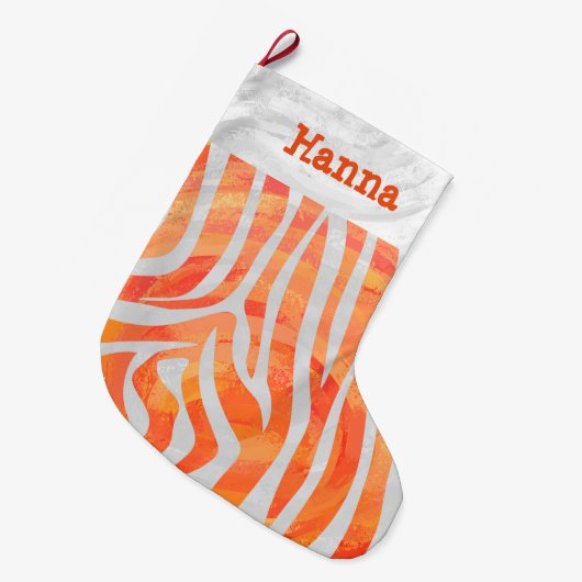 Zebra Orange und Weiß und Name Großer Weihnachtsstrumpf (Vorderansicht (hängend))