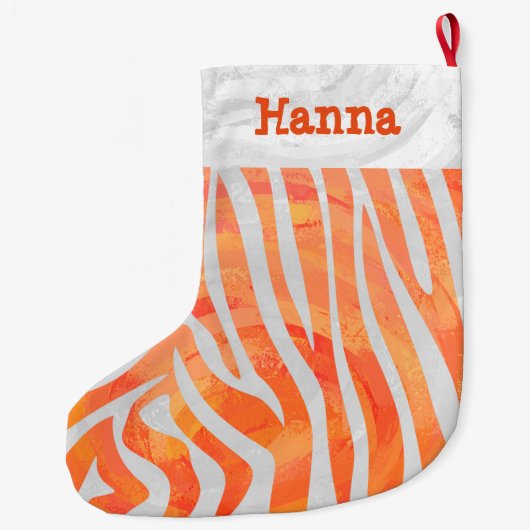 Zebra Orange und Weiß und Name Großer Weihnachtsstrumpf (Rückseite)
