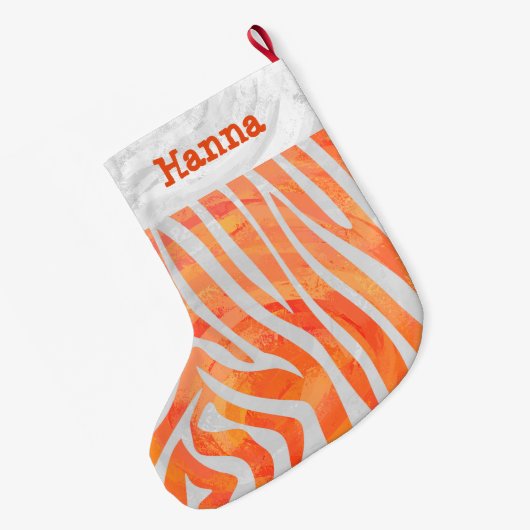 Zebra Orange und Weiß und Name Großer Weihnachtsstrumpf (Rückseite (Hängend))