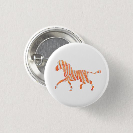 Zebra Orange und Weiße Silhouette Button (Vorne & Hinten)