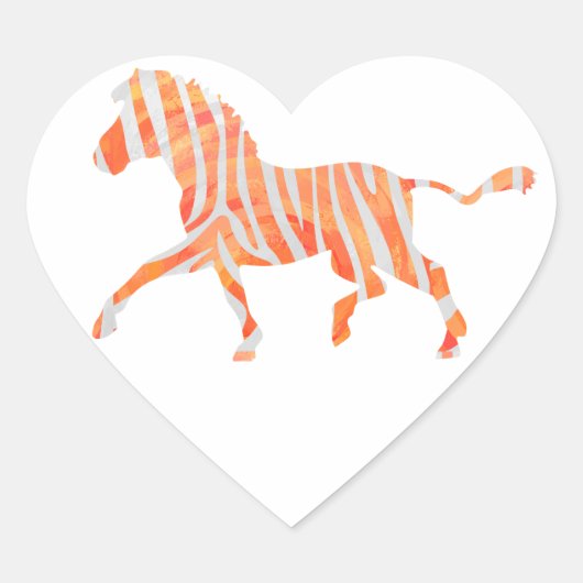 Zebra Orange und Weiße Silhouette Herz-Aufkleber (Vorderseite)