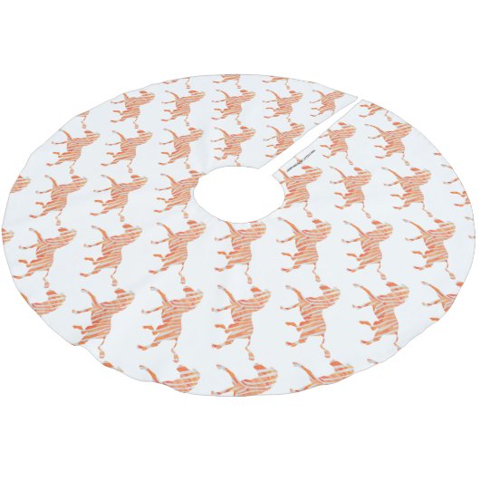 Zebra Orange und Weiße Silhouette Polyester Weihnachtsbaumdecke (Schrägansicht)