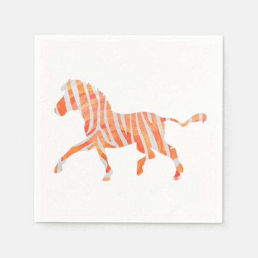 Zebra Orange und Weiße Silhouette Serviette (Vorderseite)
