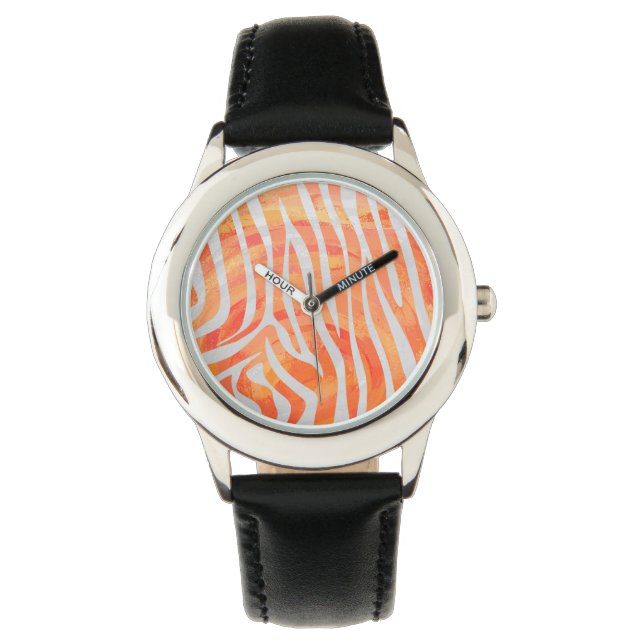 Zebra Orange und White Print Armbanduhr (Vorderseite)