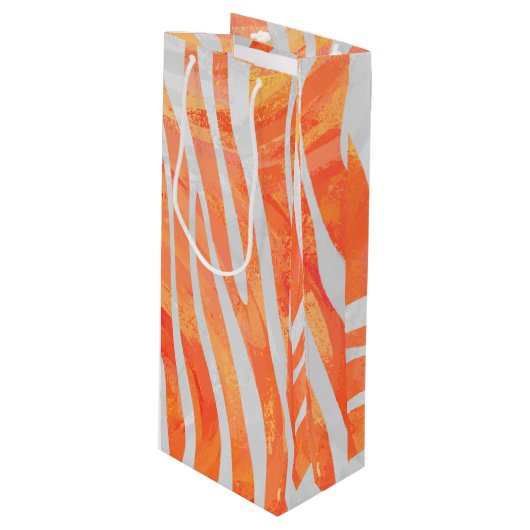 Zebra Orange und White Print Geschenktüte Für Weinflaschen (Vorderseite Schrägansicht)