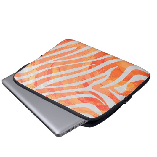 Zebra Orange und White Print Laptopschutzhülle (Vorne Knopf)