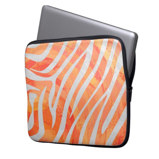 Zebra Orange und White Print Laptopschutzhülle (Vorderseite Links)