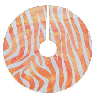 Zebra Orange und White Print Polyester Weihnachtsbaumdecke