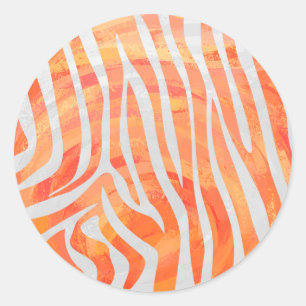 Zebra Orange und White Print Runder Aufkleber