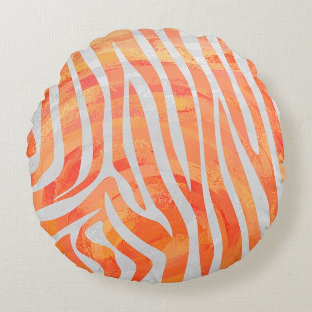 Zebra Orange und White Print Rundes Kissen (Vorderseite)