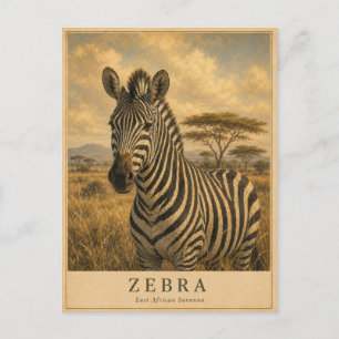 Zebra ostafrikanische Savanne VINTAGE Postkarte