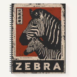 Zebra-Paar mit Retro-Streifen und roter Sonne Notizblock
