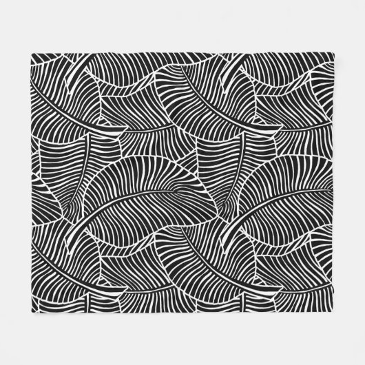 Zebra Palm Hawaiian Tropical Black and White Fleecedecke (Vorderseite (Horizontal))