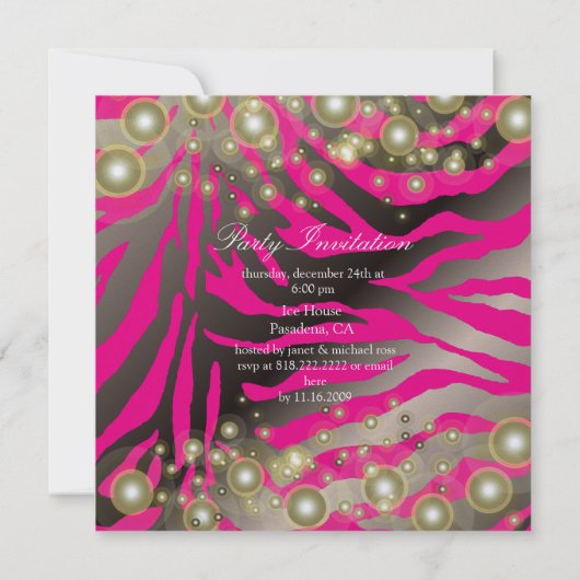 Zebra-Party Einladungen, Champagnerblasen Einladung (Rückseite)