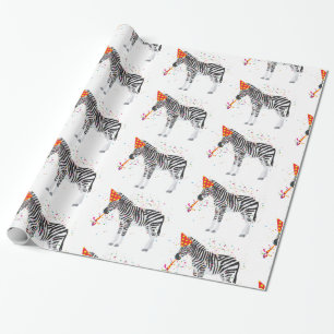 Zebra Partying - Tiere mit Party Geschenkpapier
