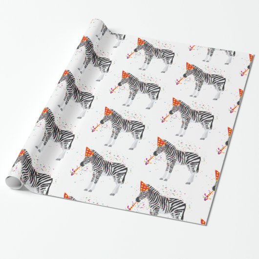 Zebra Partying - Tiere mit Party Geschenkpapier (Ungerollt)