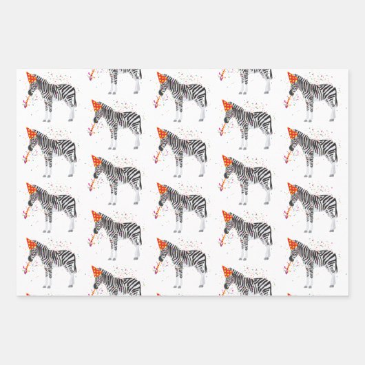 Zebra Partying - Tiere mit Party Geschenkpapier Set (Vorderseite 2)