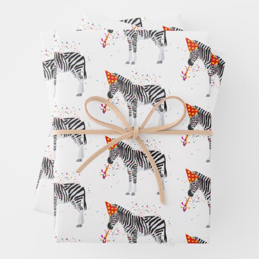 Zebra Partying - Tiere mit Party Geschenkpapier Set (Beispiel)
