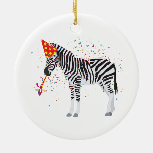 Zebra Partying - Tiere mit Party Keramik Ornament (Hinten)