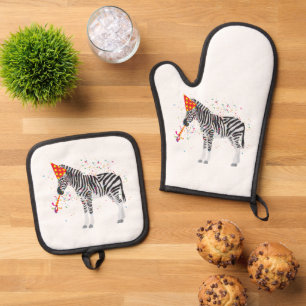 Zebra Partying - Tiere mit Party Ofenhandschuh & Topflappen-Set