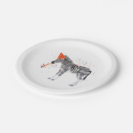 Zebra Partying - Tiere mit Party Pappteller (Schrägansicht)