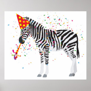 Zebra Partying - Tiere mit Party Poster