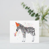 Zebra Partying - Tiere mit Party Postkarte (Stehend Vorderseite)