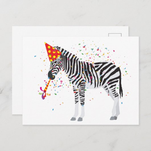 Zebra Partying - Tiere mit Party Postkarte (Vorne/Hinten)