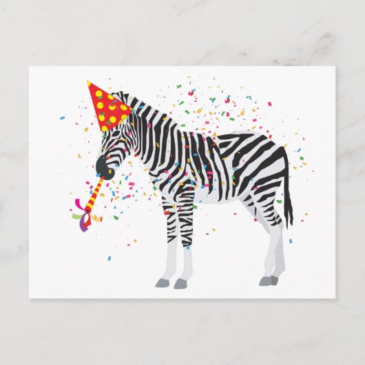 Zebra Partying - Tiere mit Party Postkarte (Vorderseite)