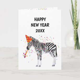 Zebra Partying - Tierurlaub Neue Jahre Karte