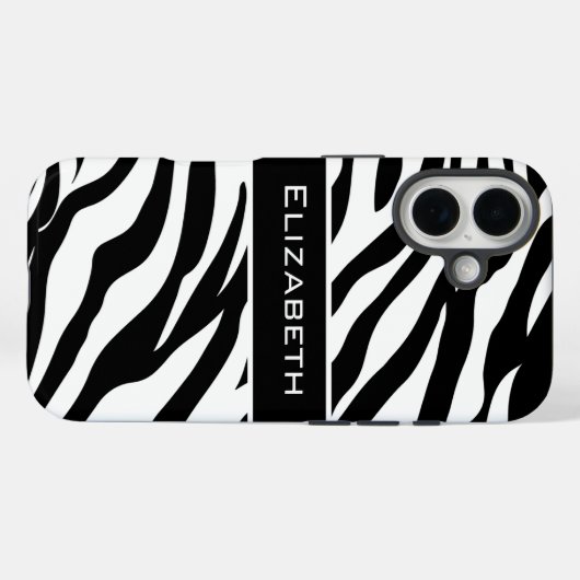 Zebra Pattern Black and White Personalized  Case-Mate iPhone Hülle (Rückseite (Horizontal))