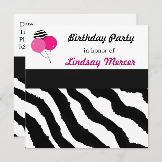 Zebra Pattern Einladung zum Geburtstag (Vorne/Hinten)