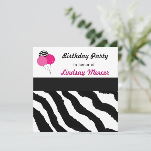 Zebra Pattern Einladung zum Geburtstag (Stehend Vorderseite)