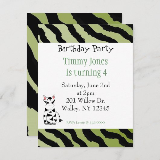 Zebra Pattern Einladung zum Geburtstag (Vorne/Hinten)