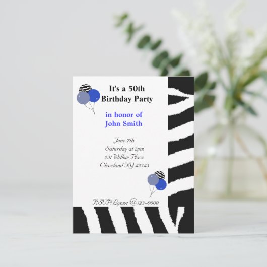 Zebra Pattern Fiftieth Birthday Einladung (Stehend Vorderseite)