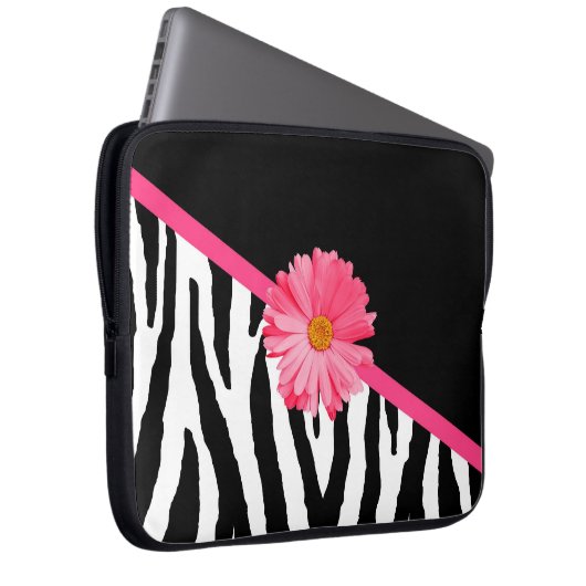 Zebra Pattern Girly Pink Daisy Laptopschutzhülle (Vorne Rechts)