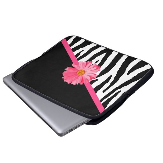 Zebra Pattern Girly Pink Daisy Laptopschutzhülle (Vorne Knopf)