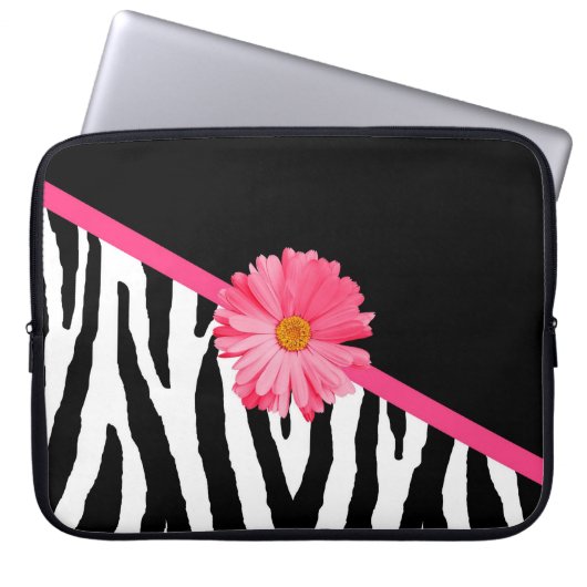Zebra Pattern Girly Pink Daisy Laptopschutzhülle (Vorderseite)