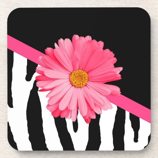 Zebra Pattern Girly Pink Daisy Untersetzer (Vorderseite)