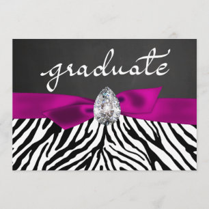 Zebra Pattern Rustic Chalkboard Graduate Script Einladung