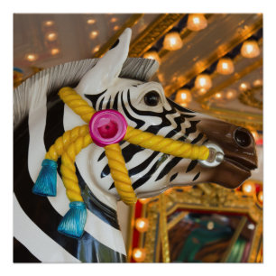 Zebra Pferde Merry-Go-Round Karussell-Fahrt Poster