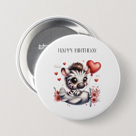 Zebra Pilot Geburtstag Button (Vorne & Hinten)