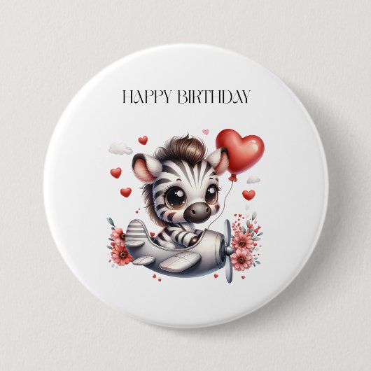 Zebra Pilot Geburtstag Button (Vorderseite)