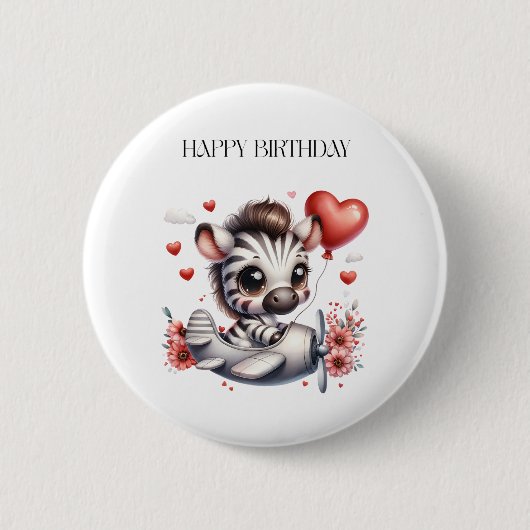 Zebra Pilot Geburtstag Button (Vorderseite)