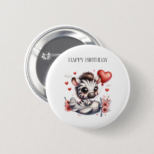 Zebra Pilot Geburtstag Button (Vorne & Hinten)