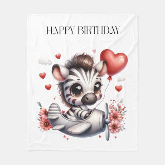 Zebra Pilot Geburtstag Fleecedecke (Vorderseite)