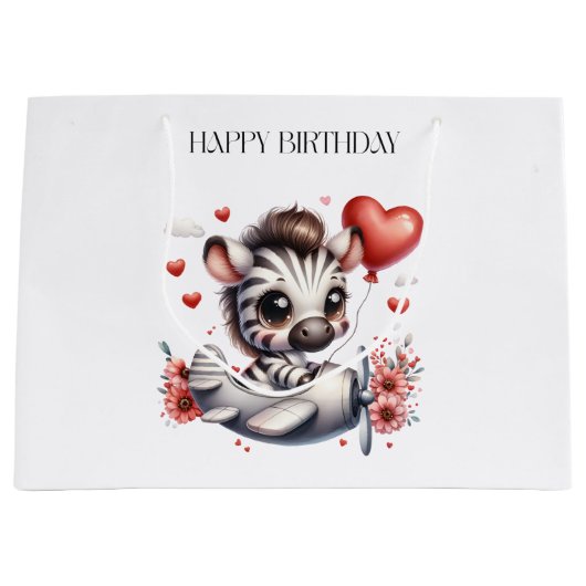 Zebra Pilot Geburtstag Große Geschenktüte (Vorderseite)