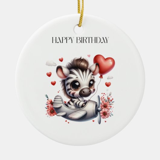 Zebra Pilot Geburtstag Keramik Ornament (Vorne)