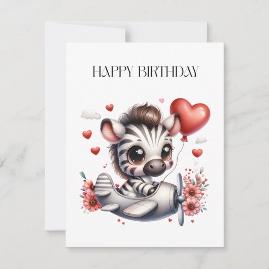 Zebra Pilot Geburtstag Mitteilungskarte (Vorderseite)